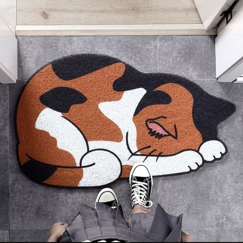 Weatherproof Sleeping Cat Mat - Cute, Non-Slip, Waterproof Vinyl-Floor Mat-Spotted cat-5-Colydia