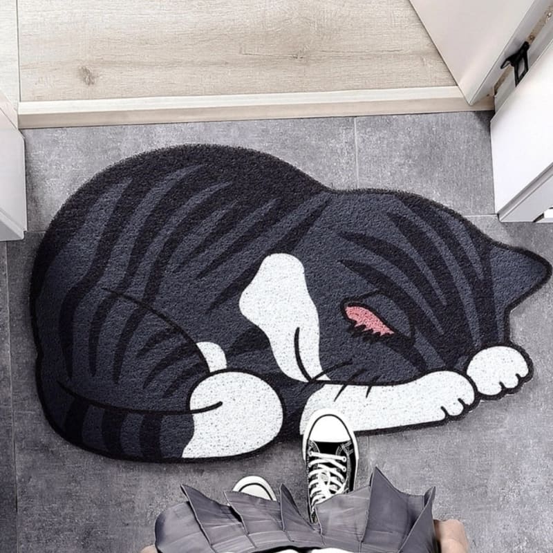 Weatherproof Sleeping Cat Mat - Cute, Non-Slip, Waterproof Vinyl-Floor Mat-Gray tabby cat-3-Colydia