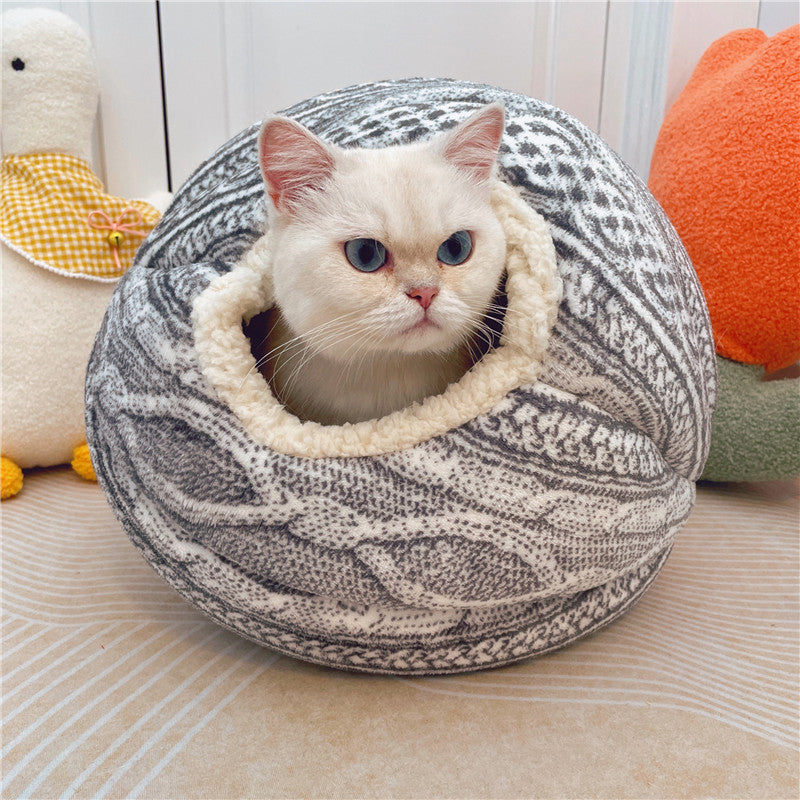 Cozy Wool-Look Cat Ball for Safe Snuggles - Ideal for Cold Afraid Cats-Cat Bed/Niche-1-Colydia