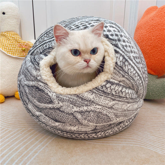 Cozy Wool-Look Cat Ball for Safe Snuggles - Ideal for Cold Afraid Cats-Cat Bed/Niche-1-Colydia