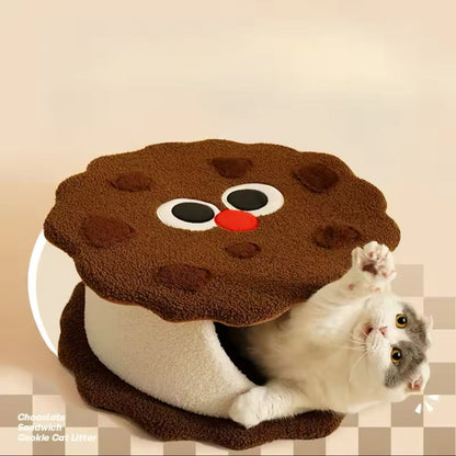 Cozy Cookie Pet Bed: Plush, Semi-Enclosed, Detachable & Versatile-Pet Bed-1-Colydia