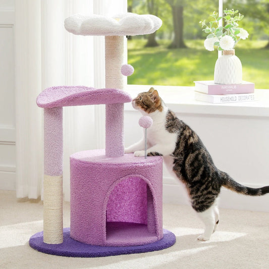 Unique Flower Cat Tree - Purple & White, Durable, Easy Assembly-Cat Tree-1-Colydia