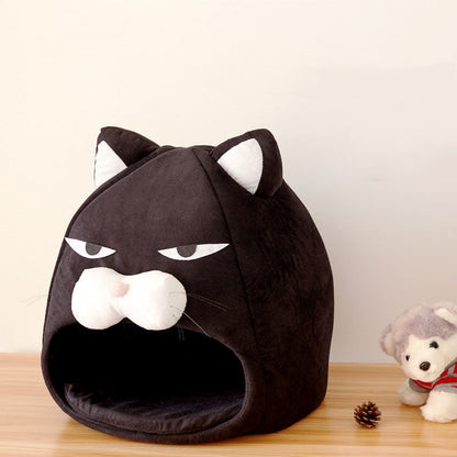 Cozy Cat Bed Shaped Like a Hilariously Grumpy Black Cat-Cat Bed-2-Colydia