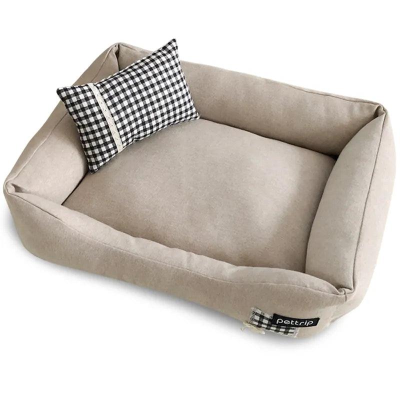 Luxury Dog Bed with Removable Cover & Non-Slip Bottom for Small Breeds-Pet Bed-Khaki 1 with pillow-60x45CM-2-Colydia