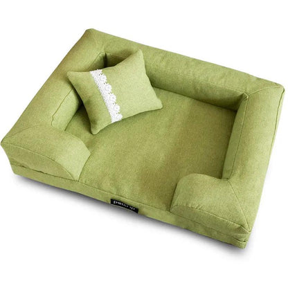 Luxury Dog Bed with Removable Cover & Non-Slip Bottom for Small Breeds-Pet Bed-Green with pillow-60x45CM-4-Colydia