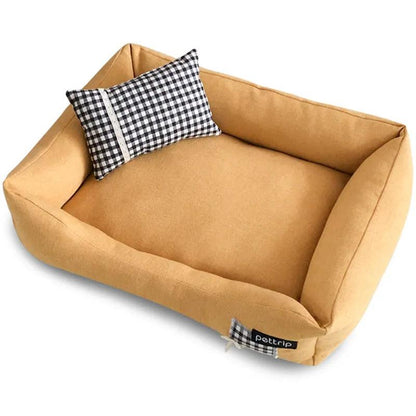 Luxury Dog Bed with Removable Cover & Non-Slip Bottom for Small Breeds-Pet Bed-Yellow 1 with pillow-60x45CM-3-Colydia