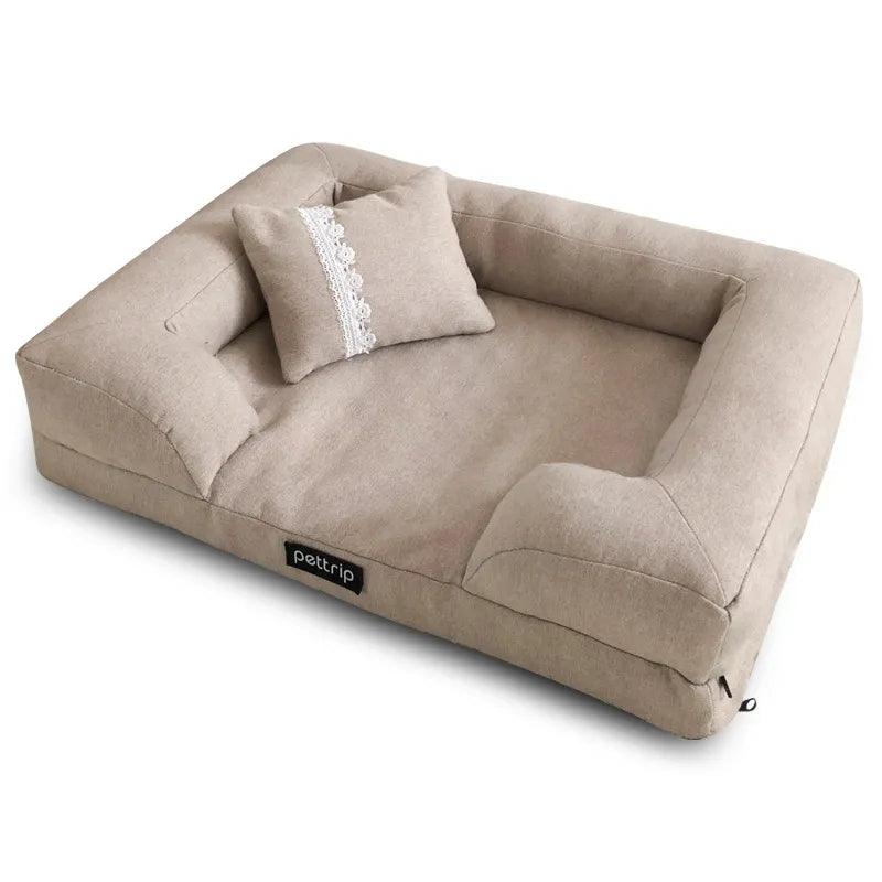 Luxury Dog Bed with Removable Cover & Non-Slip Bottom for Small Breeds-Pet Bed-Khaki with pillow-60x45CM-5-Colydia