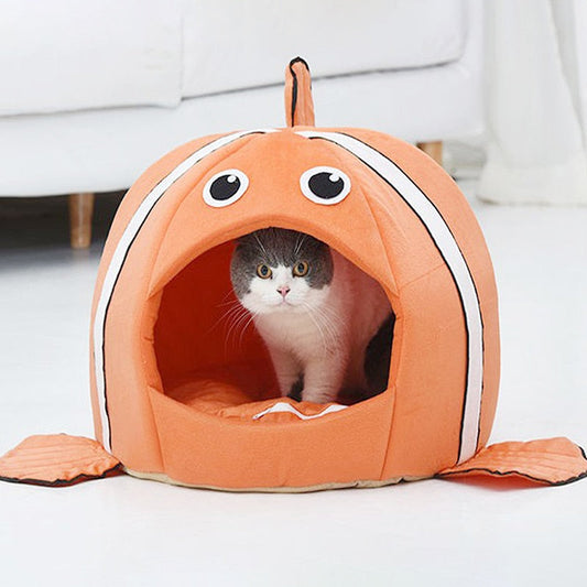 Cozy Fish-Shaped Cat Bed with Cushion - Perfect Feline Hideaway-Cat Bed-1-Colydia