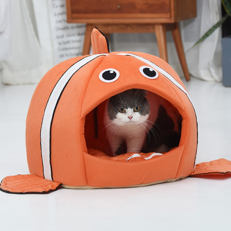 Cozy Fish-Shaped Cat Bed with Cushion - Perfect Feline Hideaway-Cat Bed-5-Colydia