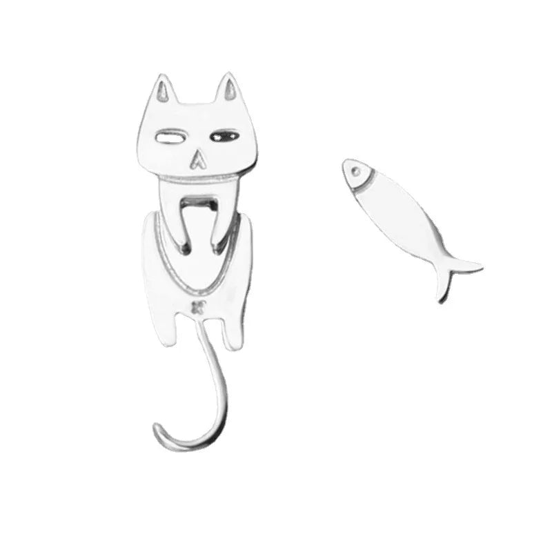 Elegant 925 Silver White Cat Earrings for Women - Stylish Design-Cat Earrings-Silver-1-Colydia