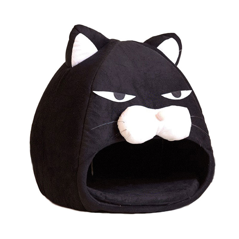 Cozy Cat Bed Shaped Like a Hilariously Grumpy Black Cat-Cat Bed-5-Colydia