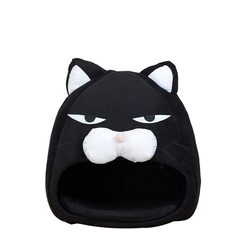 Cozy Cat Bed Shaped Like a Hilariously Grumpy Black Cat-Cat Bed-S (38x38x38 cm)-4-Colydia