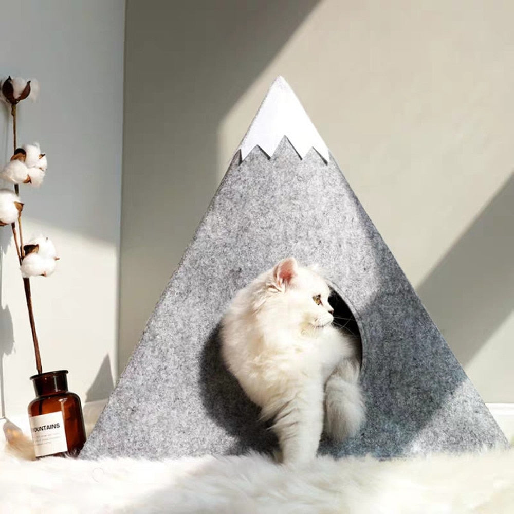 Mountain Cat Bed Pyramid Design Felt Basket with Sherpa Pillow-Cat Bed-3-Colydia