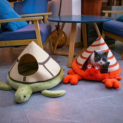 Cozy Felt Turtle Cat Bed with Removable Dome & Pillow Mat-Cat Bed-3-Colydia