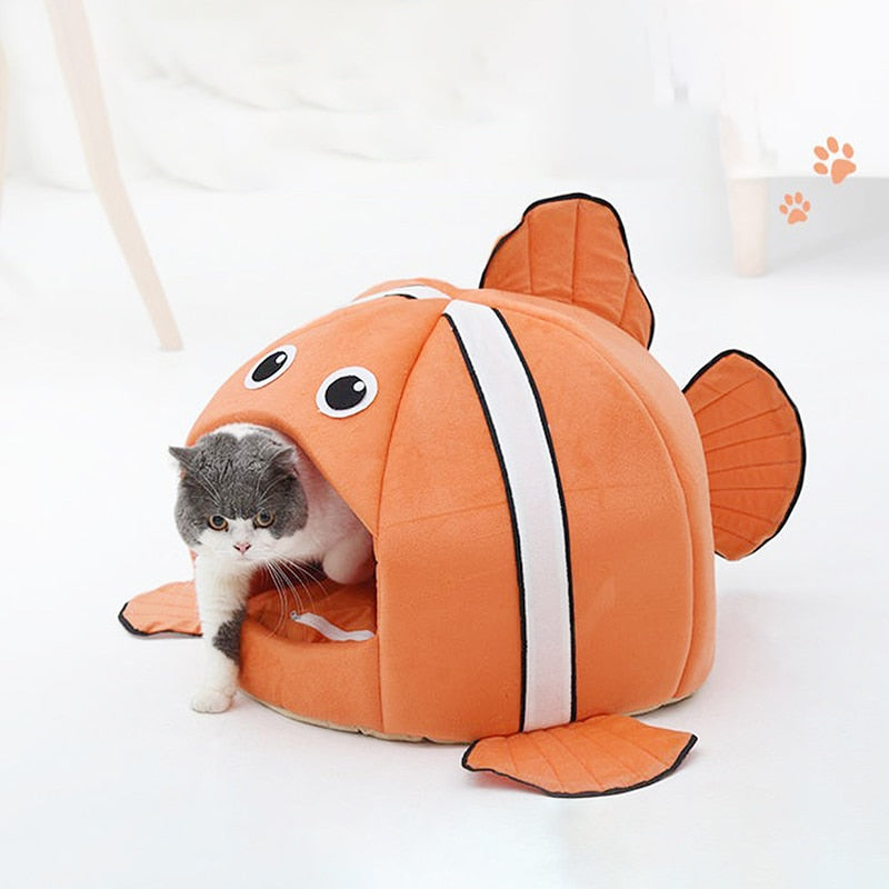 Cozy Fish-Shaped Cat Bed with Cushion - Perfect Feline Hideaway-Cat Bed-2-Colydia