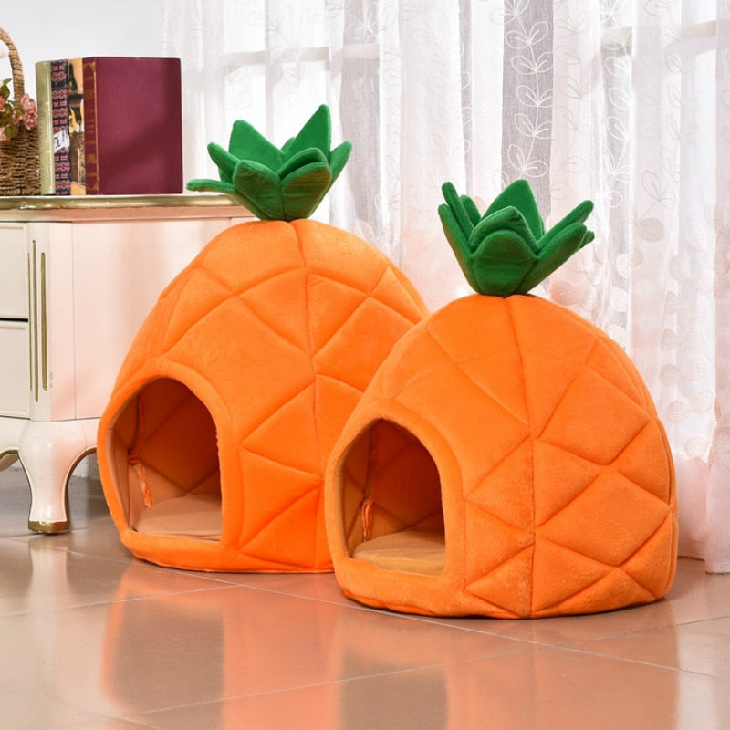 Pineapple Cat Bed with Cozy Cushion | Semi-Closed Design for Comfort-Cat Bed-1-Colydia