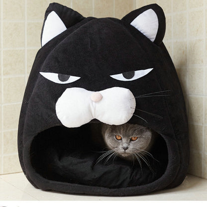 Cozy Cat Bed Shaped Like a Hilariously Grumpy Black Cat-Cat Bed-3-Colydia