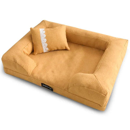 Luxury Dog Bed with Removable Cover & Non-Slip Bottom for Small Breeds-Pet Bed-Yellow with pillow-60x45CM-7-Colydia