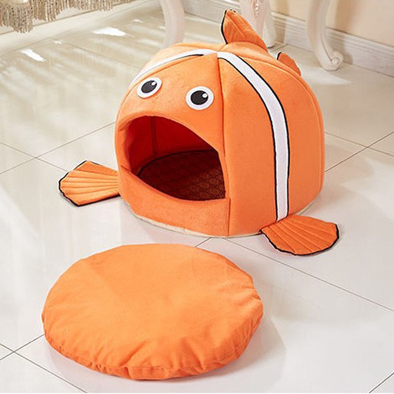 Cozy Fish-Shaped Cat Bed with Cushion - Perfect Feline Hideaway-Cat Bed-S-4-Colydia