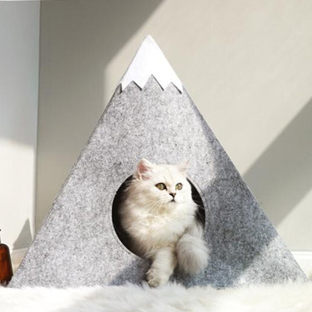 Mountain Cat Bed Pyramid Design Felt Basket with Sherpa Pillow-Cat Bed-1-Colydia