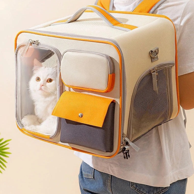 Multifunctional Pet Carrier Backpack with Sunshade & Breathable Design-Pet Carrier Backpack-clear beige-1-Colydia