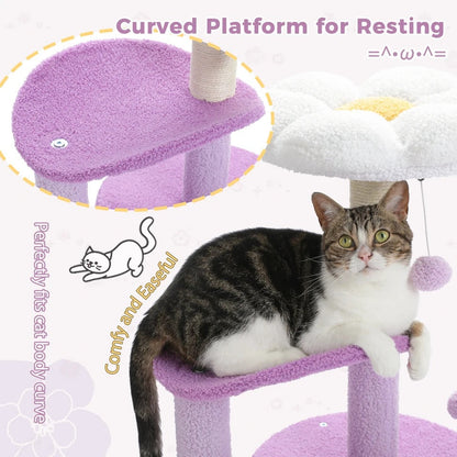 Unique Flower Cat Tree - Purple & White, Durable, Easy Assembly-Cat Tree-7-Colydia