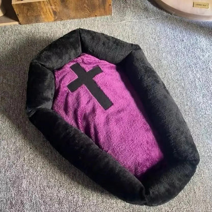 Spooky Halloween Casket-Style Pet Bed in Red or Purple Fabric-Pet Bed-Purple-10-Colydia