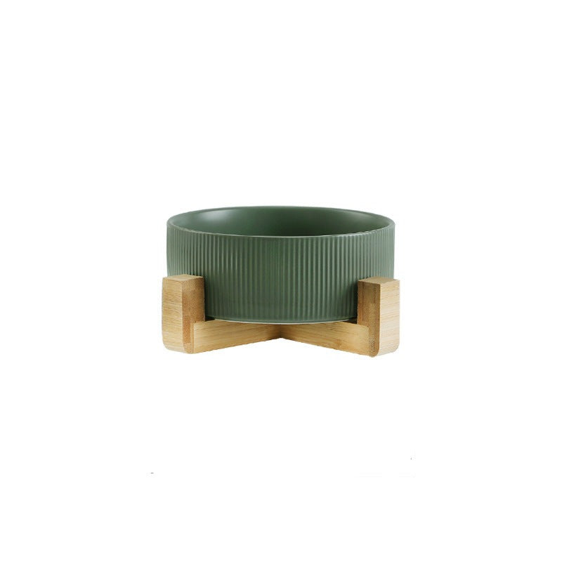 Eco-Friendly Elevated Cat Bowls-Elevated Cat Bowls-Straight grain matt green [single bowl with wooden stand]-12-Colydia