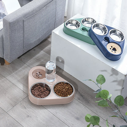 Savory Feast Stainless Steel Pet Feeding Station with Automatic Water Dispenser-Pet Feeding Station-Pink-1-Colydia