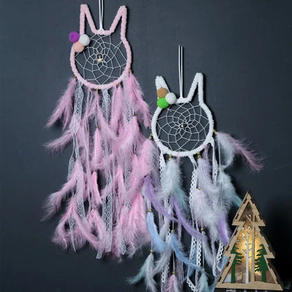 Enchanting Cat Dream Catcher with Lights & Feathers - 72cm Decor-Dream Catcher Decor-1-Colydia