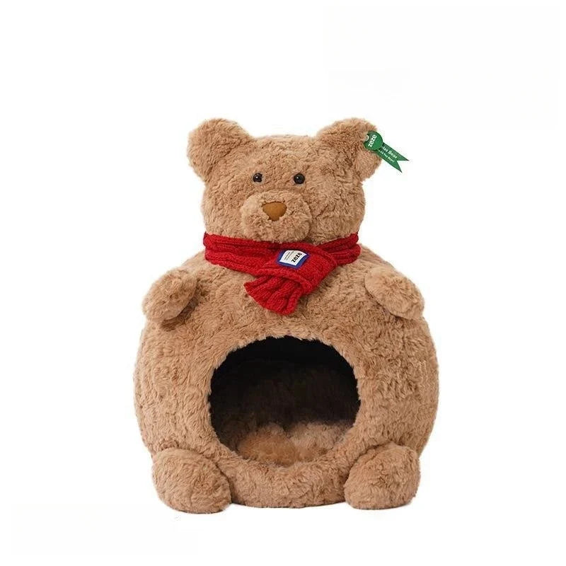 Plush Bear-Shaped Pet Bed with Velvet Comfort & Washable Mat-Product Type: Pet Bed-3-Colydia