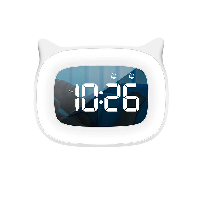 Adorable Cat Alarm Clock with USB Charging & Night Light-Product Type: Alarm Clock-White-9-Colydia