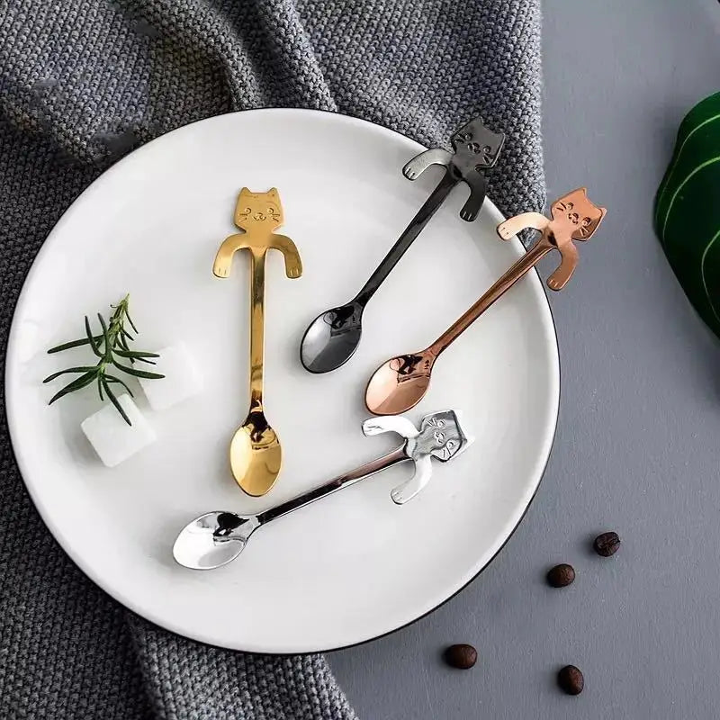 Stainless Steel Cat Coffee Spoons - Set of 4 with Elegant Design-Cat Themed Spoons Set-1-Colydia