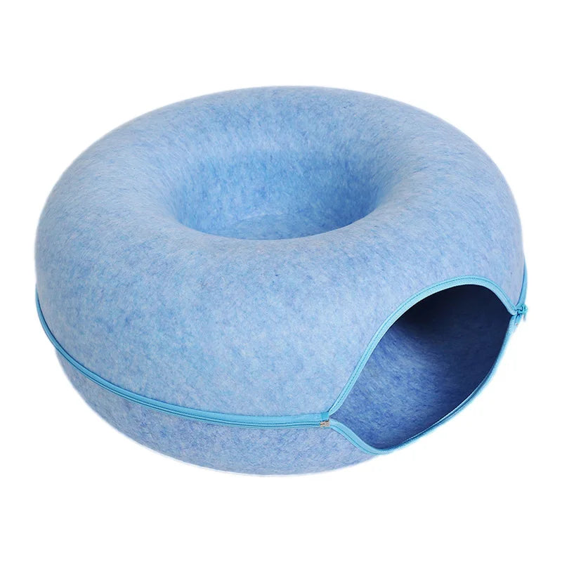 Durable Felt Pet Cave with Zipper - Spacious Cat Hideout for Two-Pet Bed/Cat Cave-Blue-M-4-Colydia