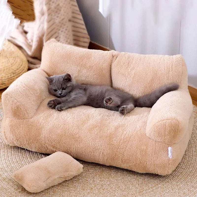 Plush Velvet Cat Sofa with Removable Cover & Pillow for Comfort-Cat Sofa-3-Colydia