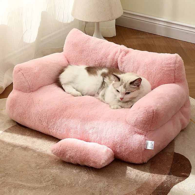 Plush Velvet Cat Sofa with Removable Cover & Pillow for Comfort-Cat Sofa-1-Colydia