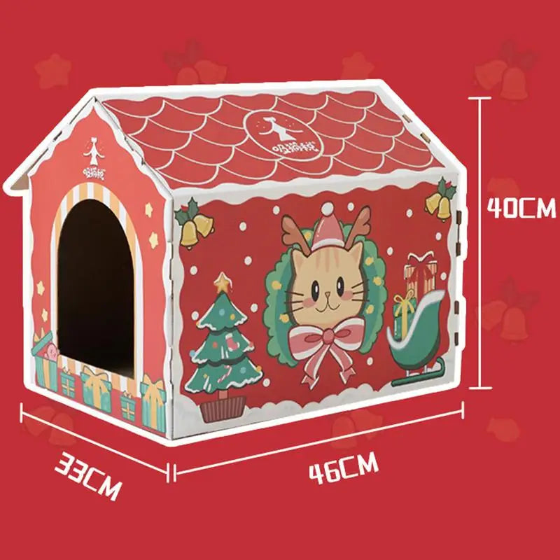 Holiday-Themed Cat Scratching House - Santa Claws Design for Felines-Cat Scratching House-6-Colydia