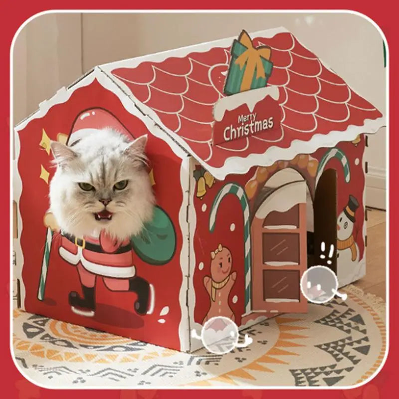 Holiday-Themed Cat Scratching House - Santa Claws Design for Felines-Cat Scratching House-1-Colydia