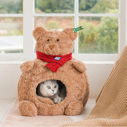 Plush Bear-Shaped Pet Bed with Velvet Comfort & Washable Mat-Product Type: Pet Bed-1-Colydia