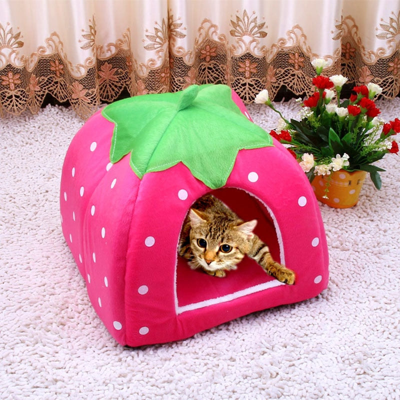 Cozy Strawberry Cat Bed - Cute, Comfy, and Washable for Cats-Cat Bed-2-Colydia