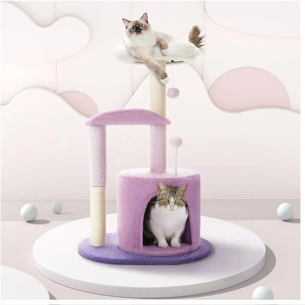 Unique Flower Cat Tree - Purple & White, Durable, Easy Assembly-Cat Tree-2-Colydia