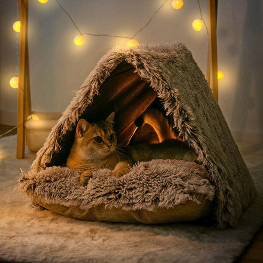 Cozy Indoor Cat House with Soft Plush & Cushion | Nonslip Base-Indoor Cat House-1-Colydia