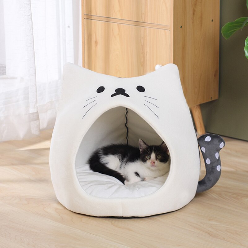 Adorable Sitting Cat-Shaped Niche with Cushion for Feline Comfort-Cat Bed-4-Colydia