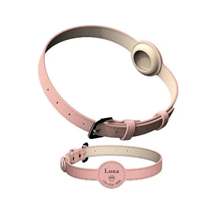 Vegan Leather AirTag Pet Collar with Custom Engraving and Tracker Slot-Pet Collar-pink-S-6-Colydia