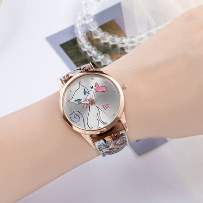 Elegant Women's Quartz Watch with White Cat Design-Women's Quartz Watch-2-Colydia