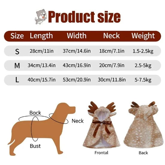 Festive Holiday Elk Cape for Pets | Quick Wear Cat & Dog Outfit-Pet Holiday Costume-9-Colydia