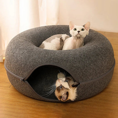 Durable Felt Pet Cave with Zipper - Spacious Cat Hideout for Two-Pet Bed/Cat Cave-3-Colydia