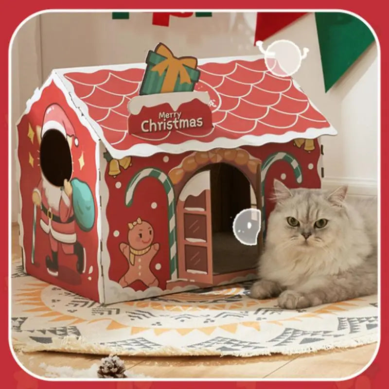 Holiday-Themed Cat Scratching House - Santa Claws Design for Felines-Cat Scratching House-4-Colydia