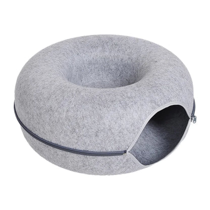 Durable Felt Pet Cave with Zipper - Spacious Cat Hideout for Two-Pet Bed/Cat Cave-Grey-L-5-Colydia