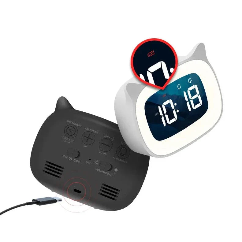 Adorable Cat Alarm Clock with USB Charging & Night Light-Product Type: Alarm Clock-3-Colydia